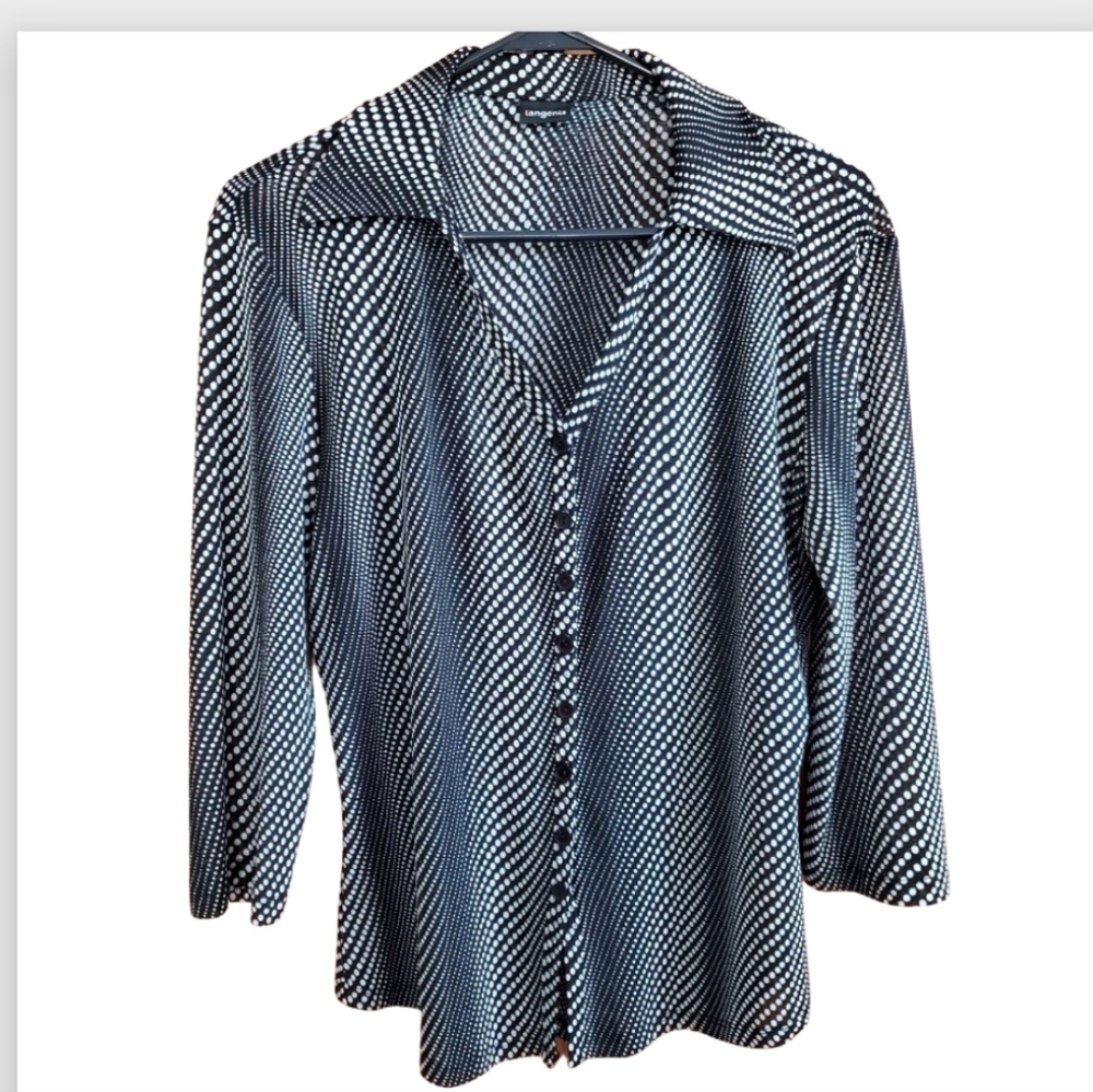 Women's  Langenis black and white dots blouse. Size M.